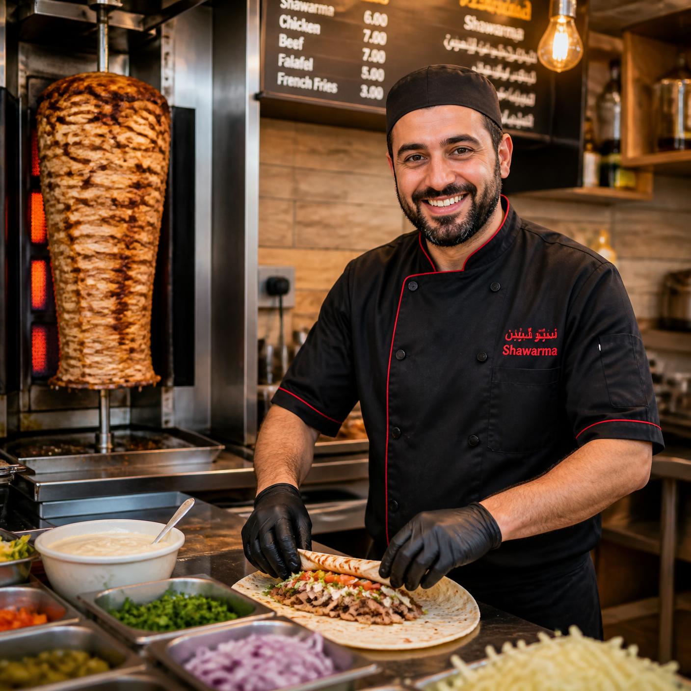Chef preparing shawarma wrap